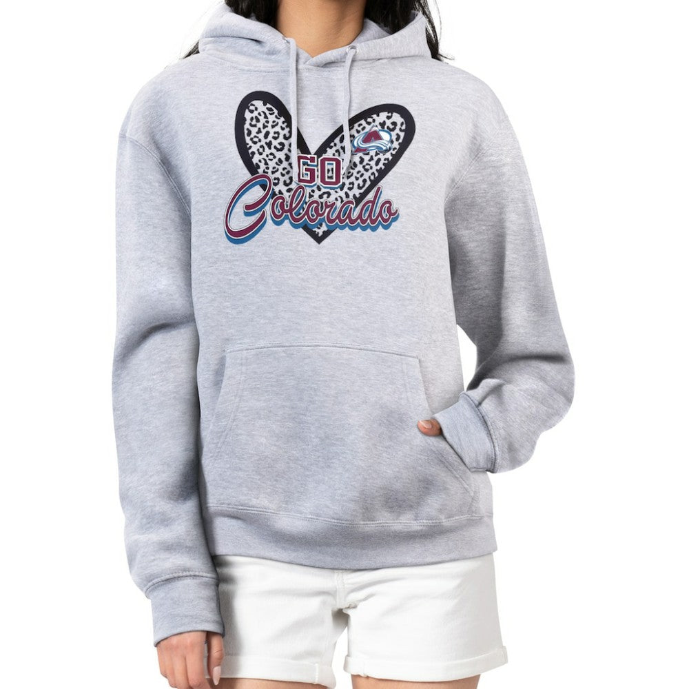 Colorado Avalanche G-III 4Her by Carl Banks Women's Animal Print Heart Fleece Pullover Hoodie Heather Gray