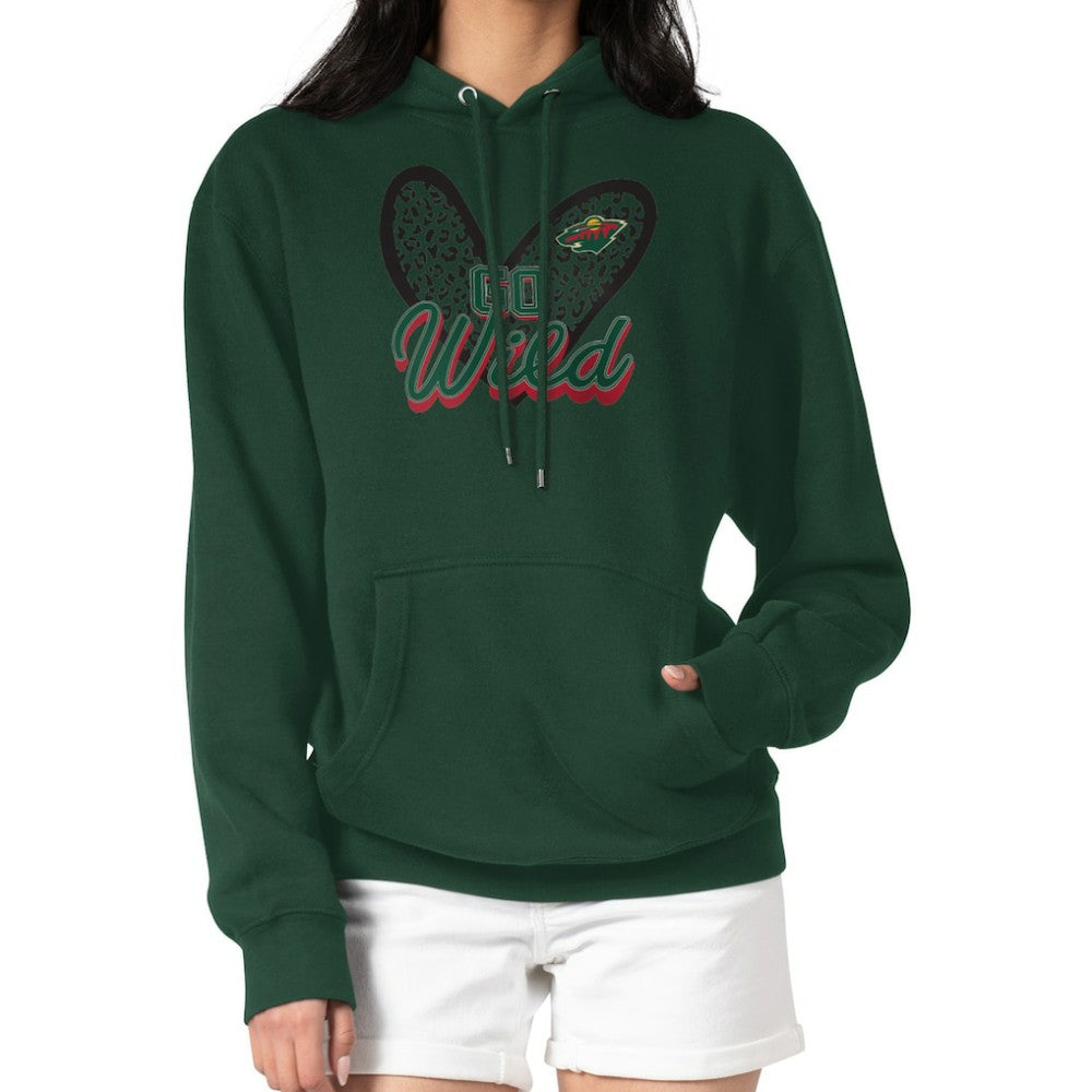 Minnesota Wild G-III 4Her by Carl Banks Women's Animal Print Heart Fleece Pullover Hoodie Green