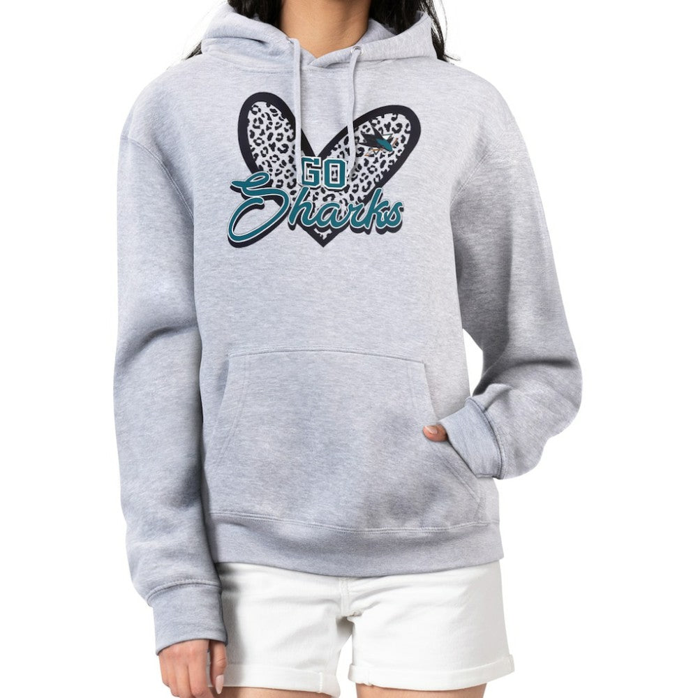 San Jose Sharks G-III 4Her by Carl Banks Women's Animal Print Heart Fleece Pullover Hoodie Heather Gray