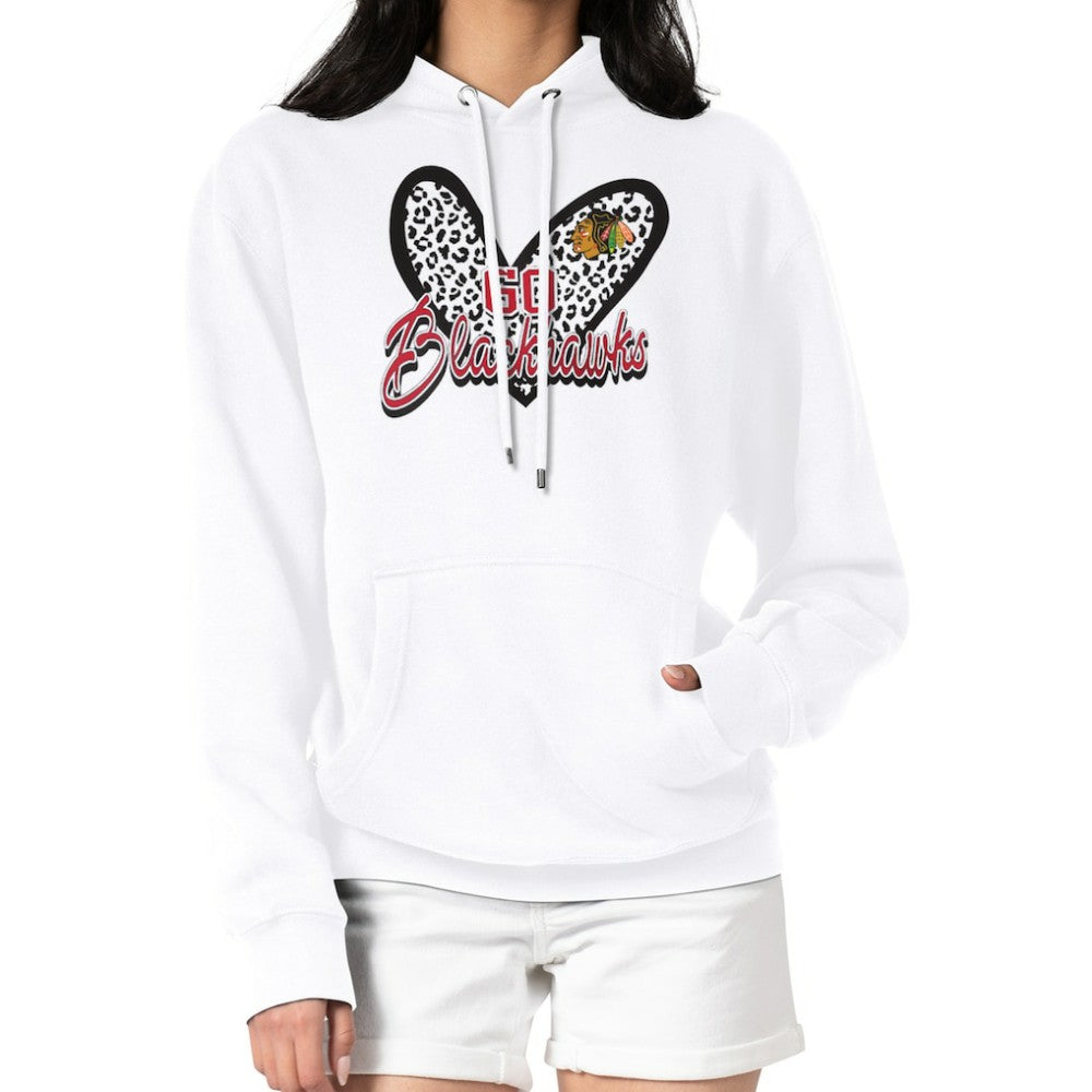 Chicago Blackhawks G-III 4Her by Carl Banks Women's Animal Print Heart Fleece Pullover Hoodie White