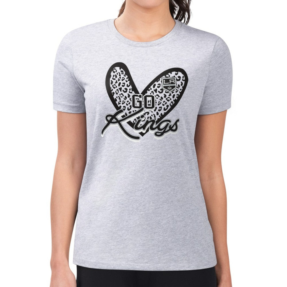 Los Angeles Kings G-III 4Her by Carl Banks Women's Super-Slim Fit Lightweight Animal Print Heart T-Shirt Heather Gray