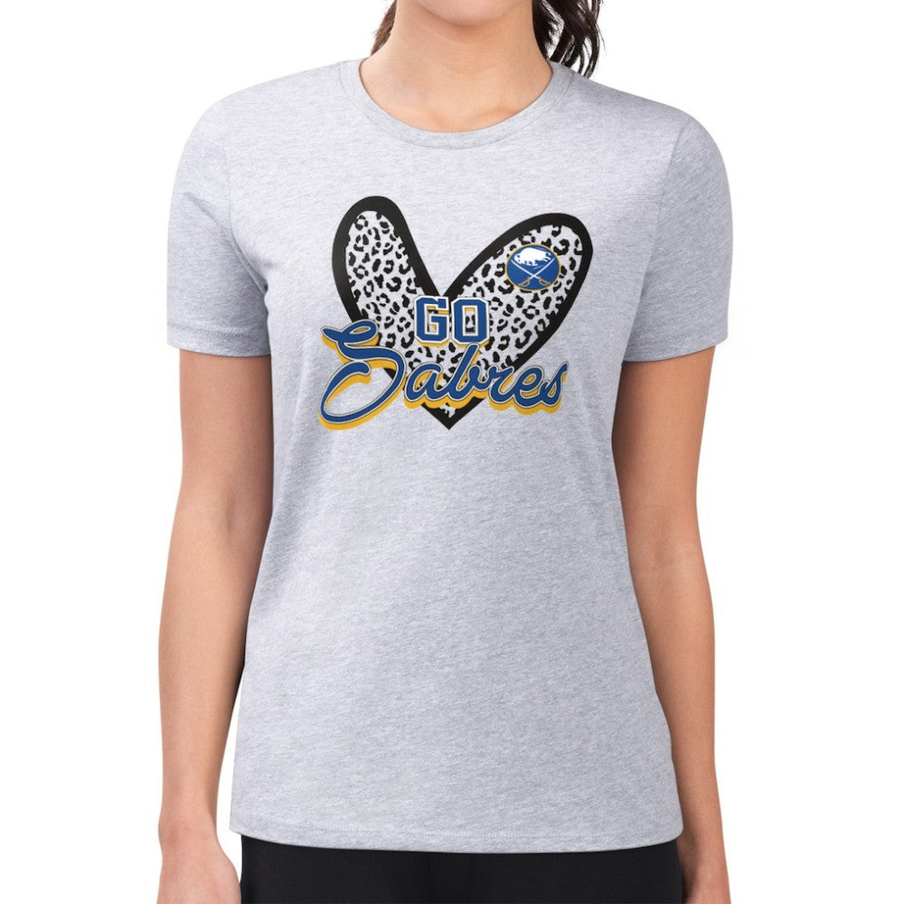 Buffalo Sabres G-III 4Her by Carl Banks Women's Super-Slim Fit Lightweight Animal Print Heart T-Shirt Heather Gray