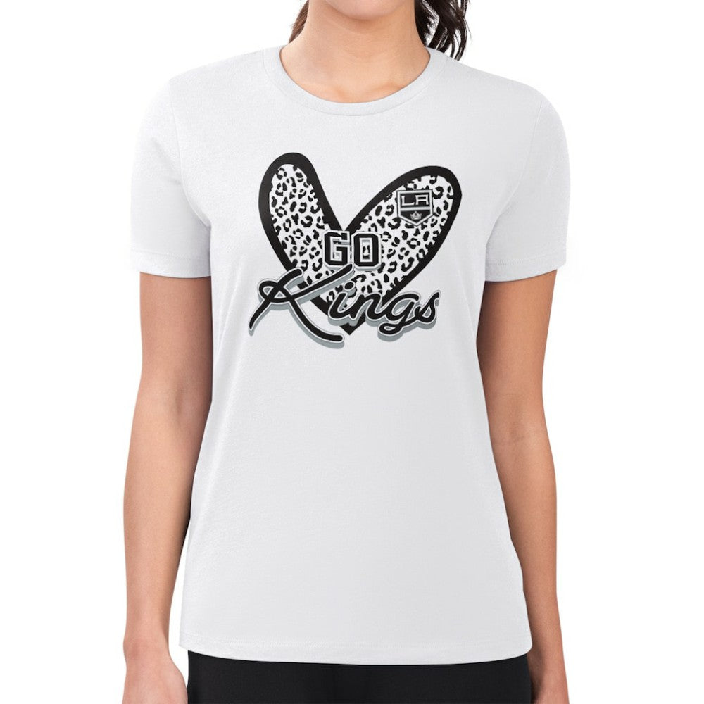 Los Angeles Kings G-III 4Her by Carl Banks Women's Super-Slim Fit Lightweight Animal Print Heart T-Shirt White