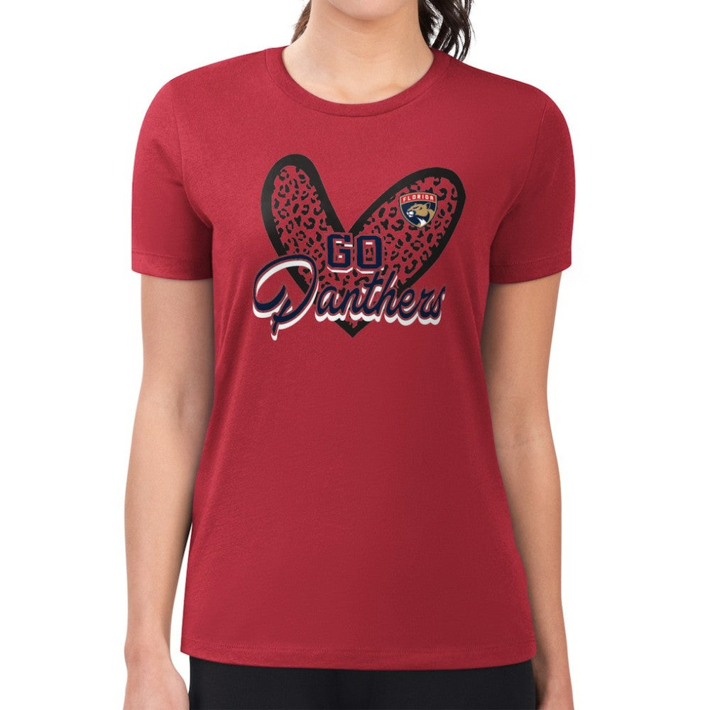 Florida Panthers G-III 4Her by Carl Banks Women's Super-Slim Fit Lightweight Animal Print Heart T-Shirt Red