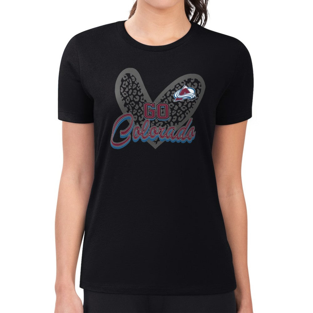 Colorado Avalanche G-III 4Her by Carl Banks Women's Super-Slim Fit Lightweight Animal Print Heart T-Shirt Black