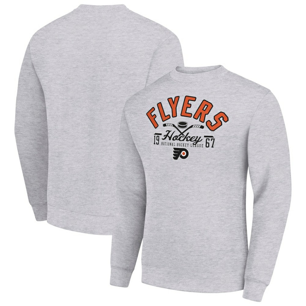 Philadelphia Flyers Starter Stick And Puck Logo Fleece Pullover Sweatshirt Heather Gray