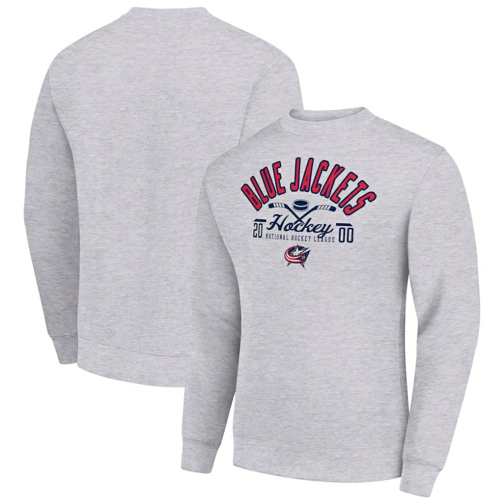 Columbus Blue Jackets Starter Stick And Puck Logo Fleece Pullover Sweatshirt Heather Gray
