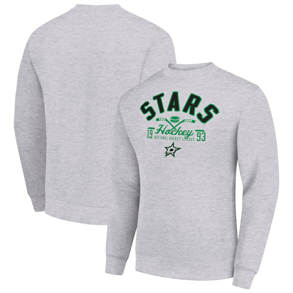 Dallas Stars Starter Stick And Puck Logo Fleece Pullover Sweatshirt Heather Gray