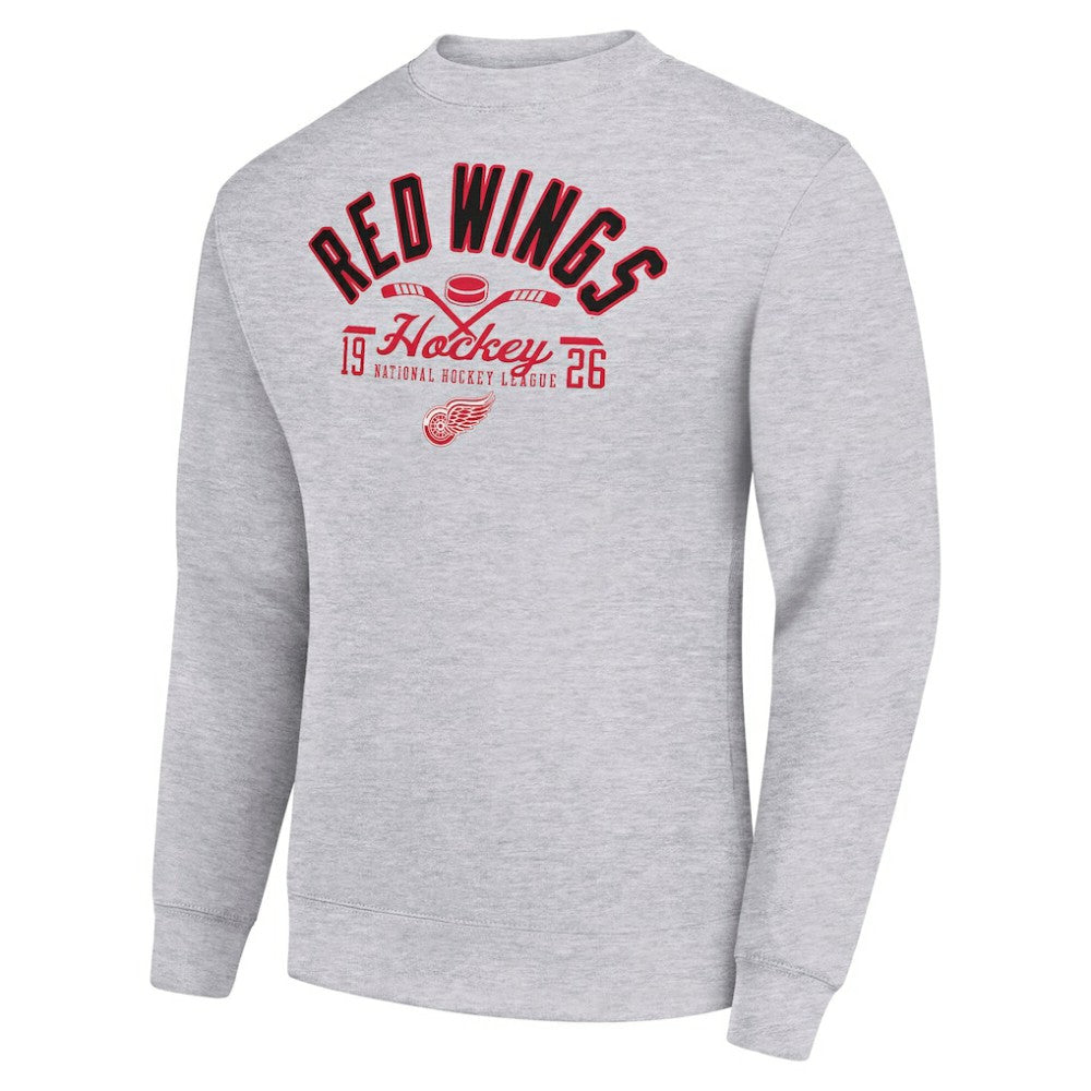 Detroit Red Wings Starter Stick And Puck Logo Fleece Pullover Sweatshirt Heather Gray