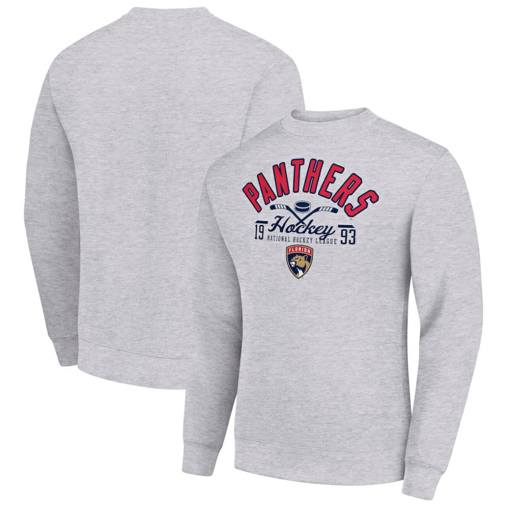 Florida Panthers Starter Stick And Puck Logo Fleece Pullover Sweatshirt Heather Gray