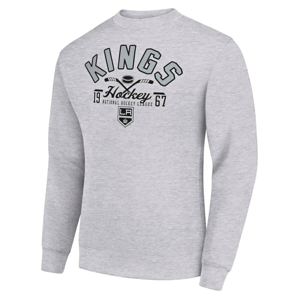 Los Angeles Kings Starter Stick And Puck Logo Fleece Pullover Sweatshirt Heather Gray