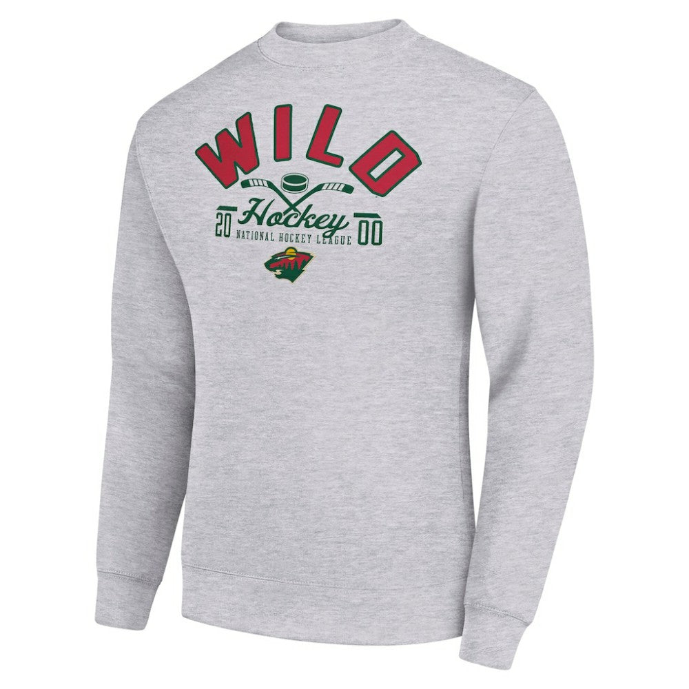 Minnesota Wild Starter Stick And Puck Logo Fleece Pullover Sweatshirt Heather Gray