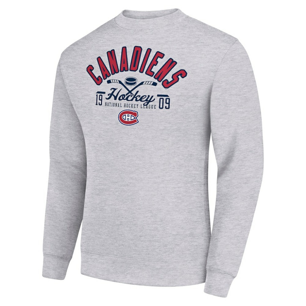 Montreal Canadiens Starter Stick And Puck Logo Fleece Pullover Sweatshirt Heather Gray