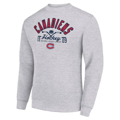Montreal Canadiens Starter Stick And Puck Logo Fleece Pullover Sweatshirt Heather Gray