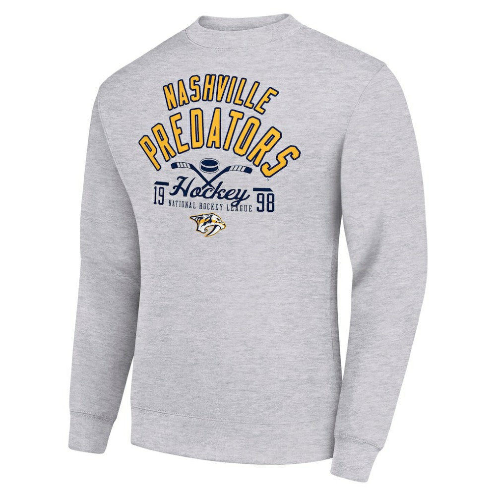 Nashville Predators Starter Stick And Puck Logo Fleece Pullover Sweatshirt Heather Gray