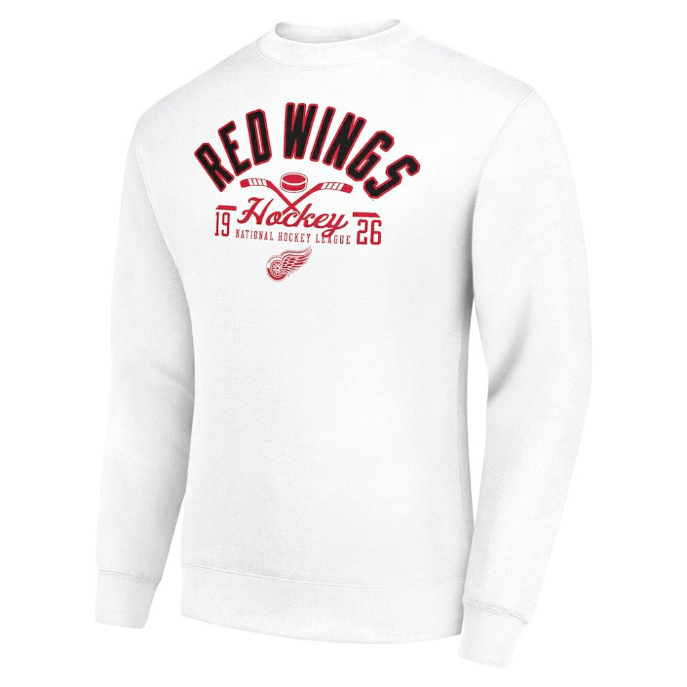 Detroit Red Wings Starter Stick And Puck Logo Fleece Pullover Sweatshirt White