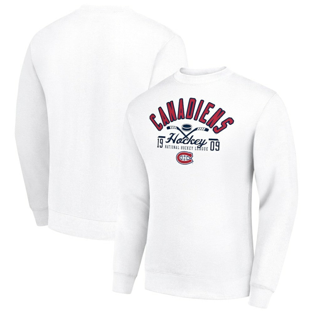 Montreal Canadiens Starter Stick And Puck Logo Fleece Pullover Sweatshirt White