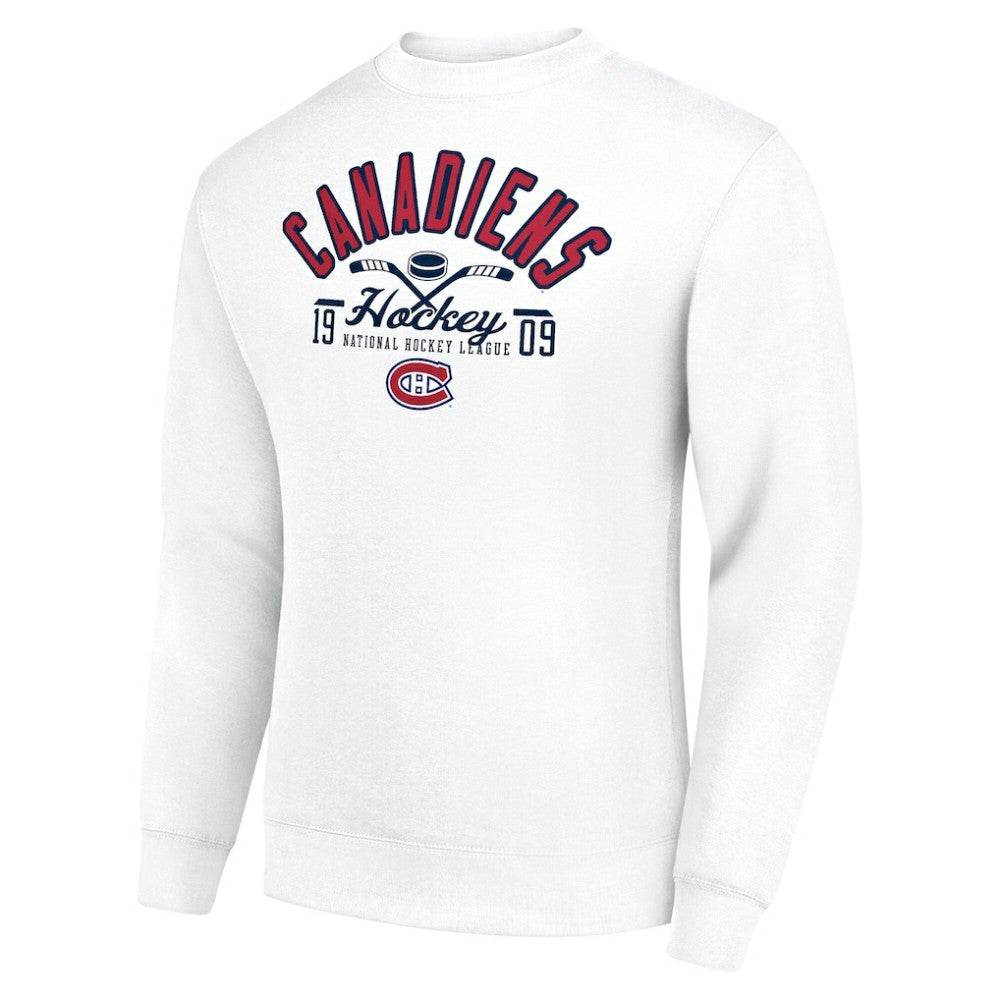 Montreal Canadiens Starter Stick And Puck Logo Fleece Pullover Sweatshirt White