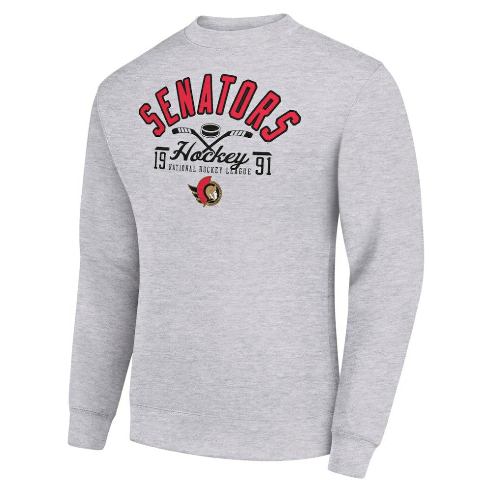 Ottawa Senators Starter Stick And Puck Logo Fleece Pullover Sweatshirt Heather Gray