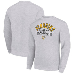 Pittsburgh Penguins Starter Stick And Puck Logo Fleece Pullover Sweatshirt Heather Gray