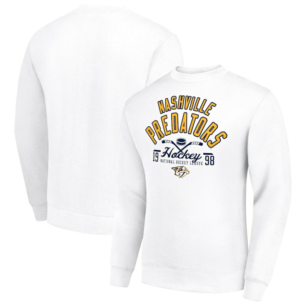Nashville Predators Starter Stick And Puck Logo Fleece Pullover Sweatshirt White