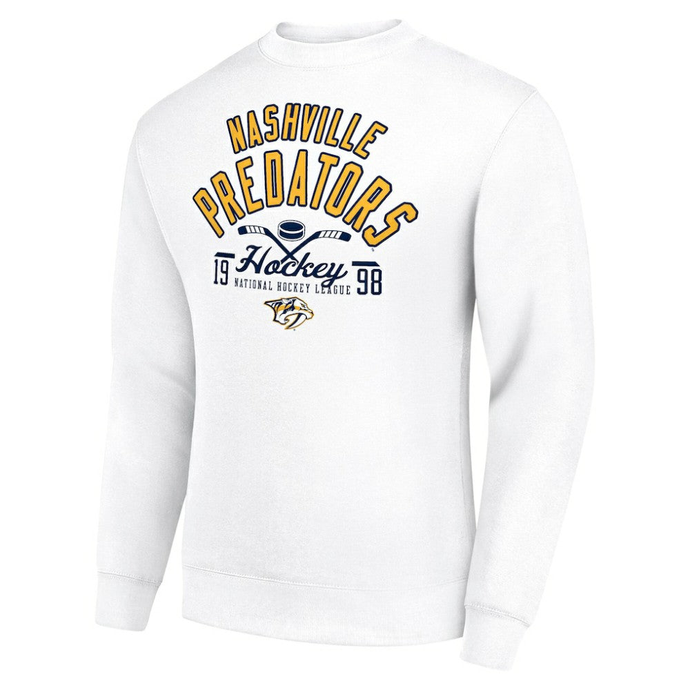 Nashville Predators Starter Stick And Puck Logo Fleece Pullover Sweatshirt White