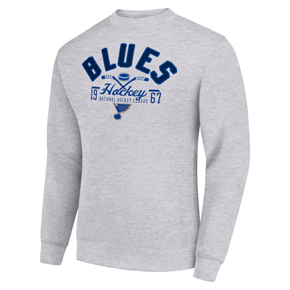 St. Louis Blues Starter Stick And Puck Logo Fleece Pullover Sweatshirt Heather Gray