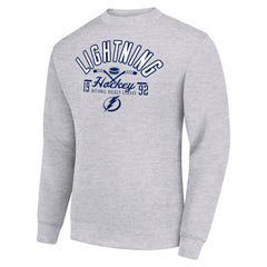 Tampa Bay Lightning Starter Stick And Puck Logo Fleece Pullover Sweatshirt Heather Gray