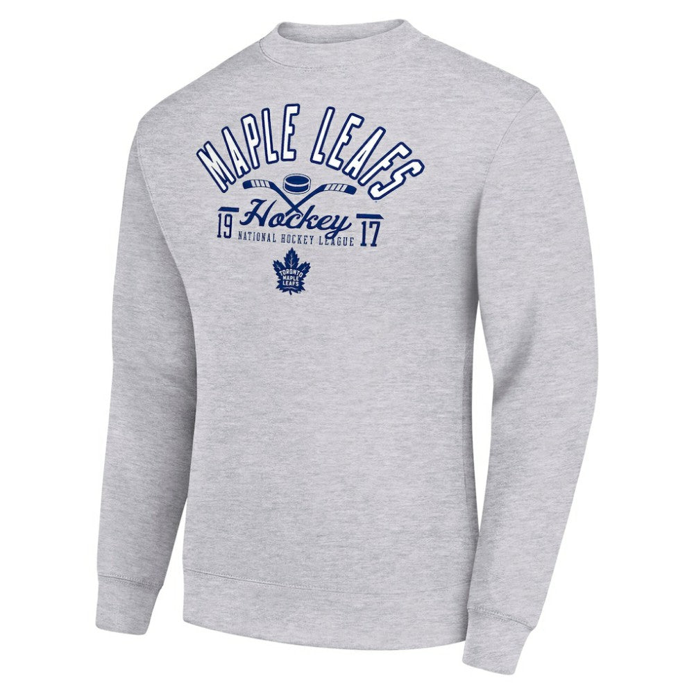 Toronto Maple Leafs Starter Stick And Puck Logo Fleece Pullover Sweatshirt Heather Gray