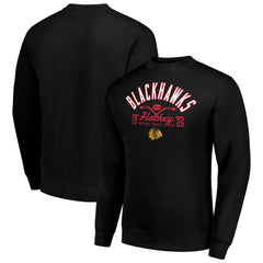Chicago Blackhawks Starter Stick And Puck Logo Fleece Pullover Sweatshirt Black