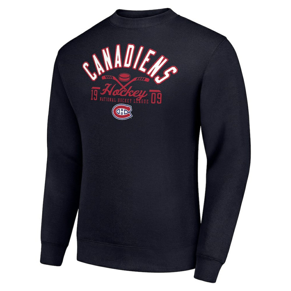 Montreal Canadiens Starter Stick And Puck Logo Fleece Pullover Sweatshirt Navy