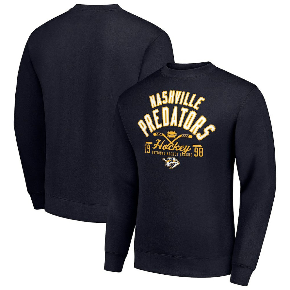 Nashville Predators Starter Stick And Puck Logo Fleece Pullover Sweatshirt Navy