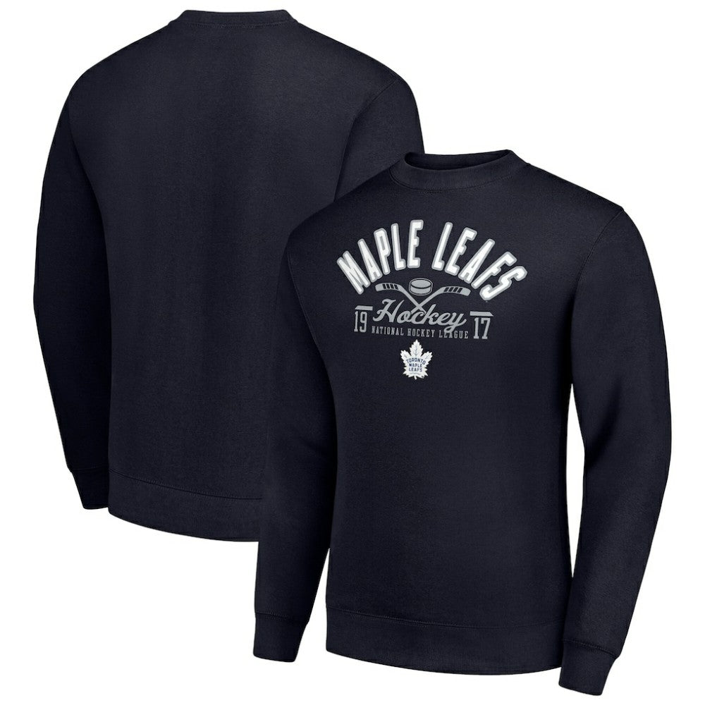 Toronto Maple Leafs Starter Stick And Puck Logo Fleece Pullover Sweatshirt Navy