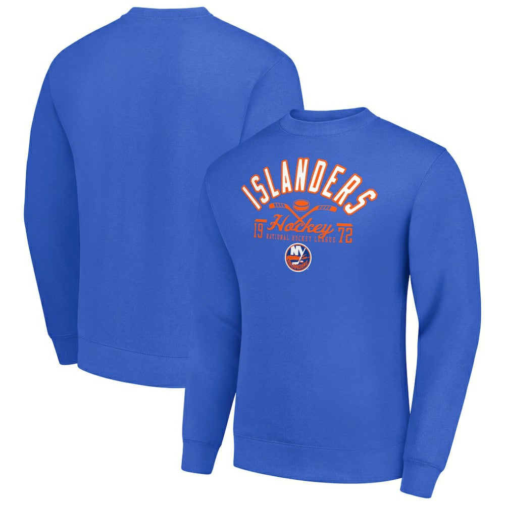 New York Islanders Starter Stick And Puck Logo Fleece Pullover Sweatshirt Royal