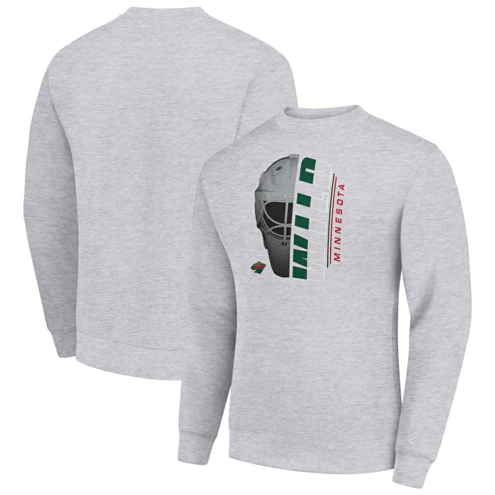 Minnesota Wild Starter  Half Helmet Team Logo Pullover Sweatshirt Heather Gray
