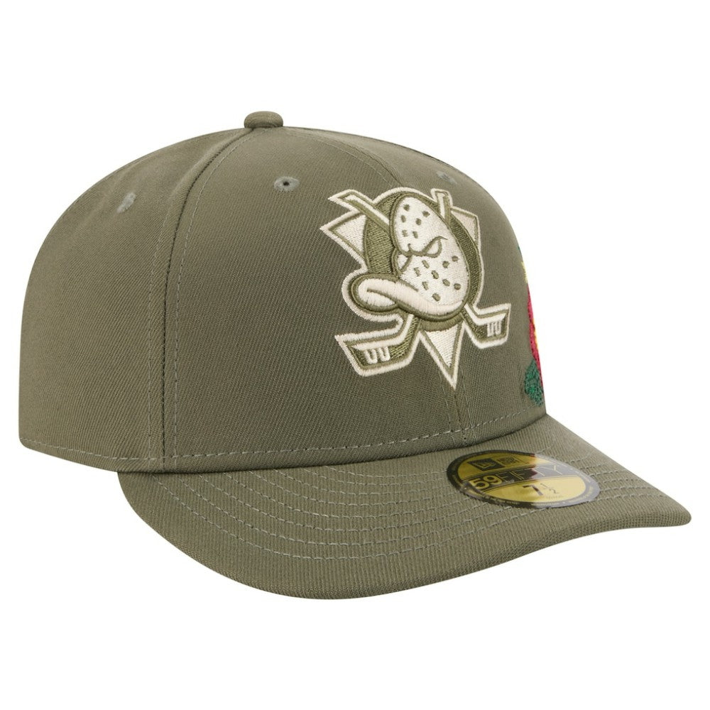 Anaheim Ducks New Era Tonal Florals 59FIFTY Fitted Hat Olive