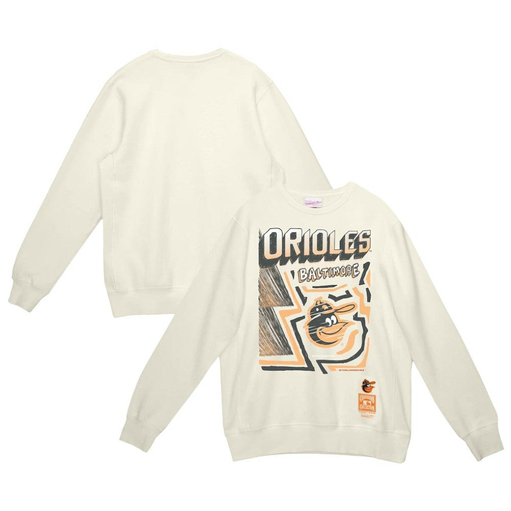 Baltimore Orioles Sidewalk Sketch Pullover Hoodie Cream | Mitchell & Ness
