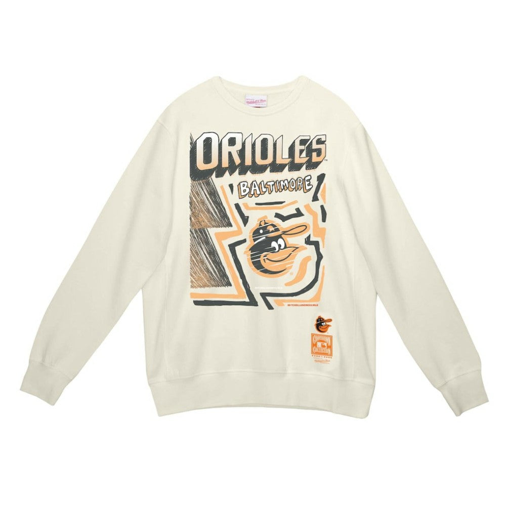 Baltimore Orioles Sidewalk Sketch Pullover Hoodie Cream | Mitchell & Ness