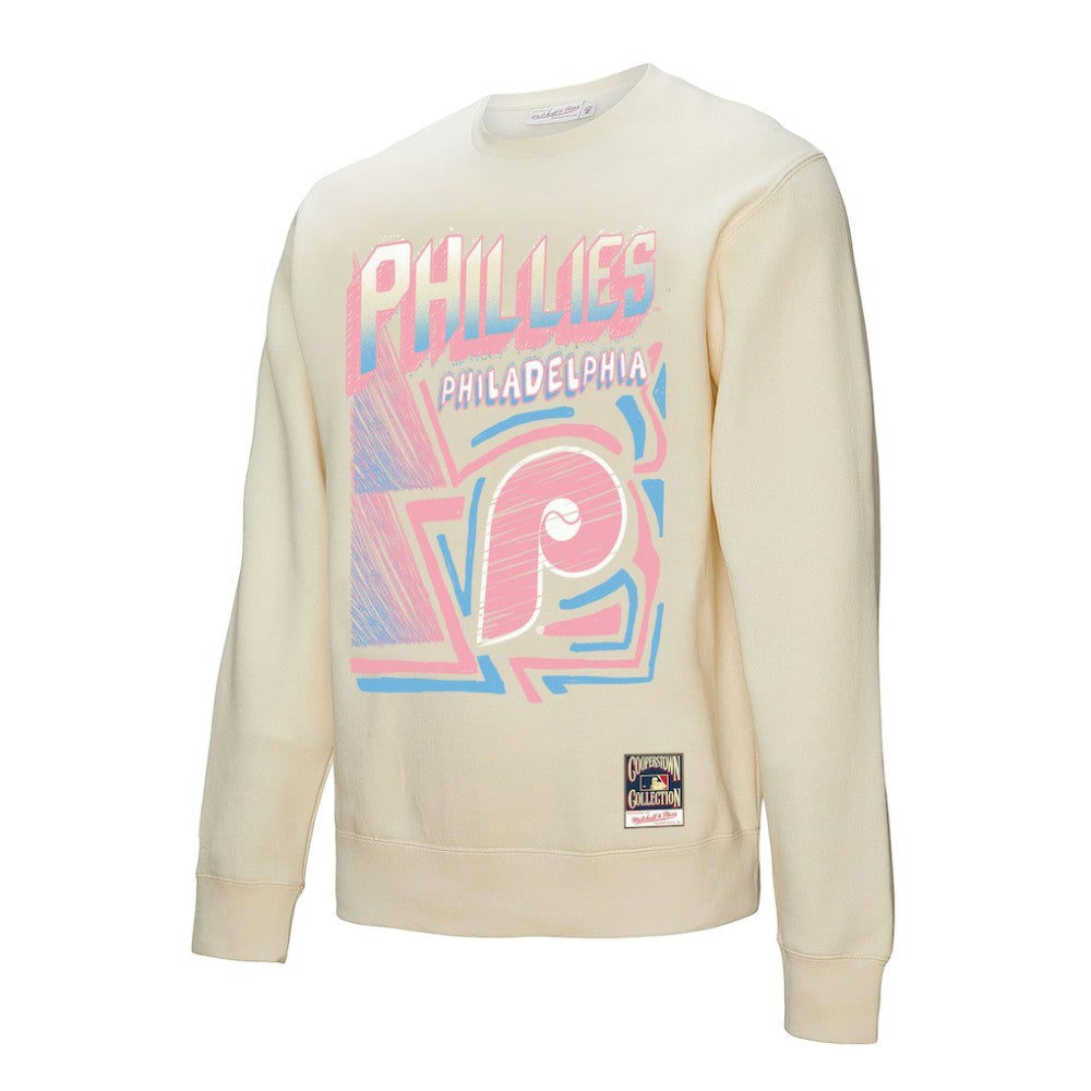 Philadelphia Phillies Sidewalk Sketch Pullover Sweatshirt Cream | Mitchell & Ness