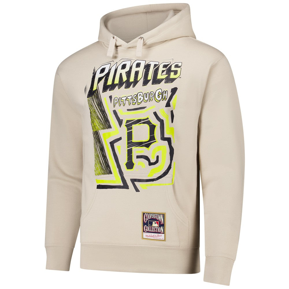 Pittsburgh Pirates Sidewalk Sketch Pullover Hoodie Cream | Mitchell & Ness