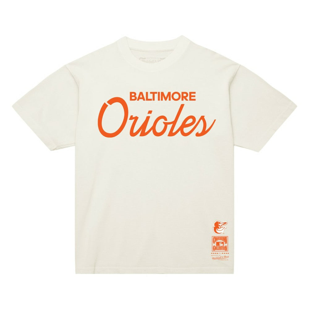 Baltimore Orioles Vintage Script T-Shirt Cream | Mitchell & Ness