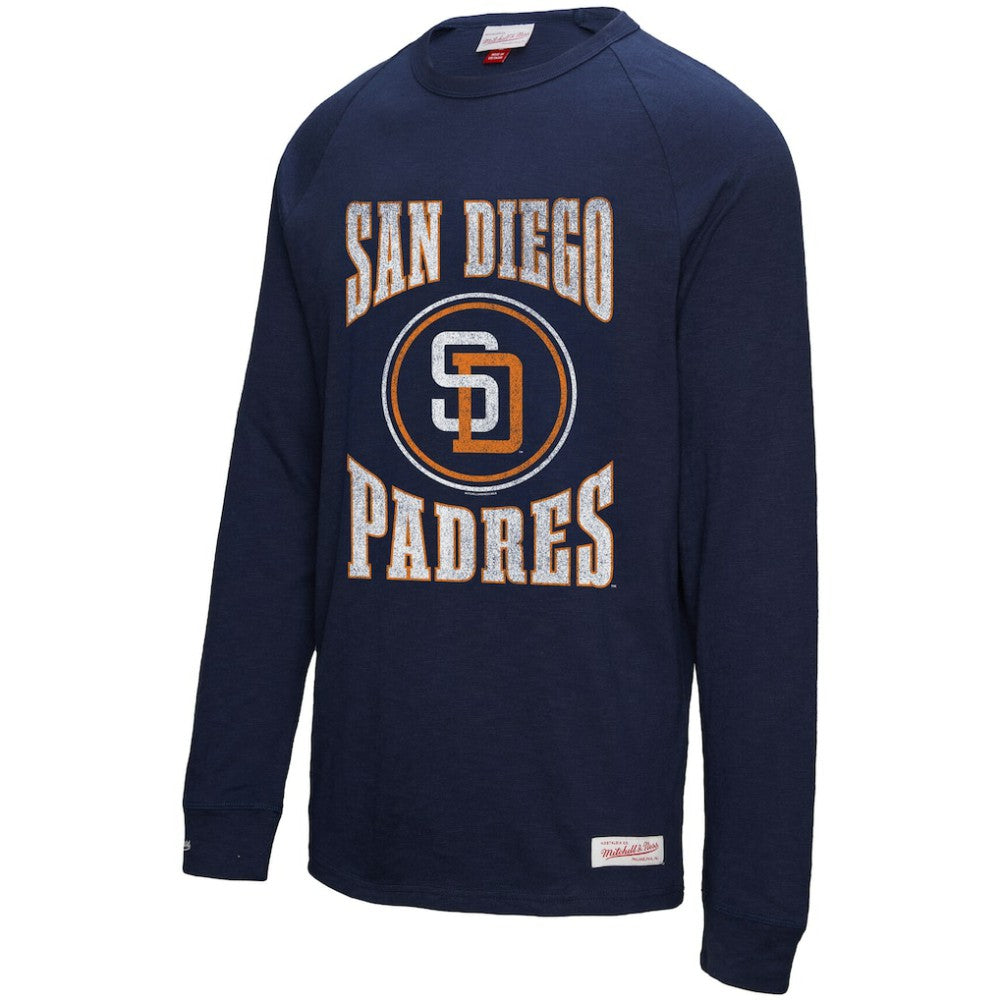 San Diego Padres Arched Logo Slub Long Sleeve T-Shirt Navy | Mitchell & Ness