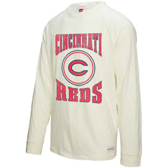 Cincinnati Reds Arched Logo Slub Long Sleeve T-Shirt Cream | Mitchell & Ness