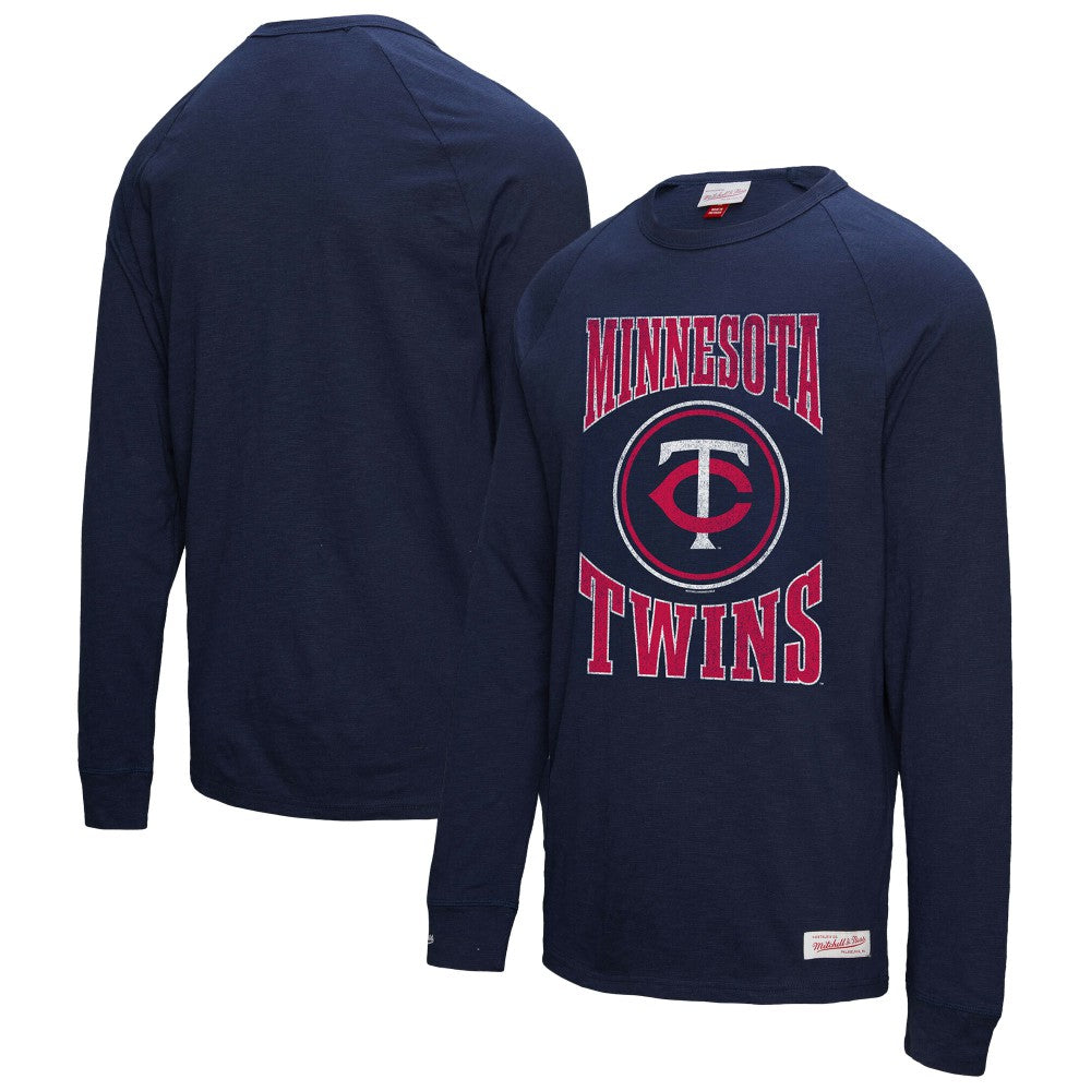 Minnesota Twins Arched Logo Slub Long Sleeve T-Shirt Navy | Mitchell & Ness