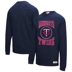 Minnesota Twins Arched Logo Slub Long Sleeve T-Shirt Navy | Mitchell & Ness