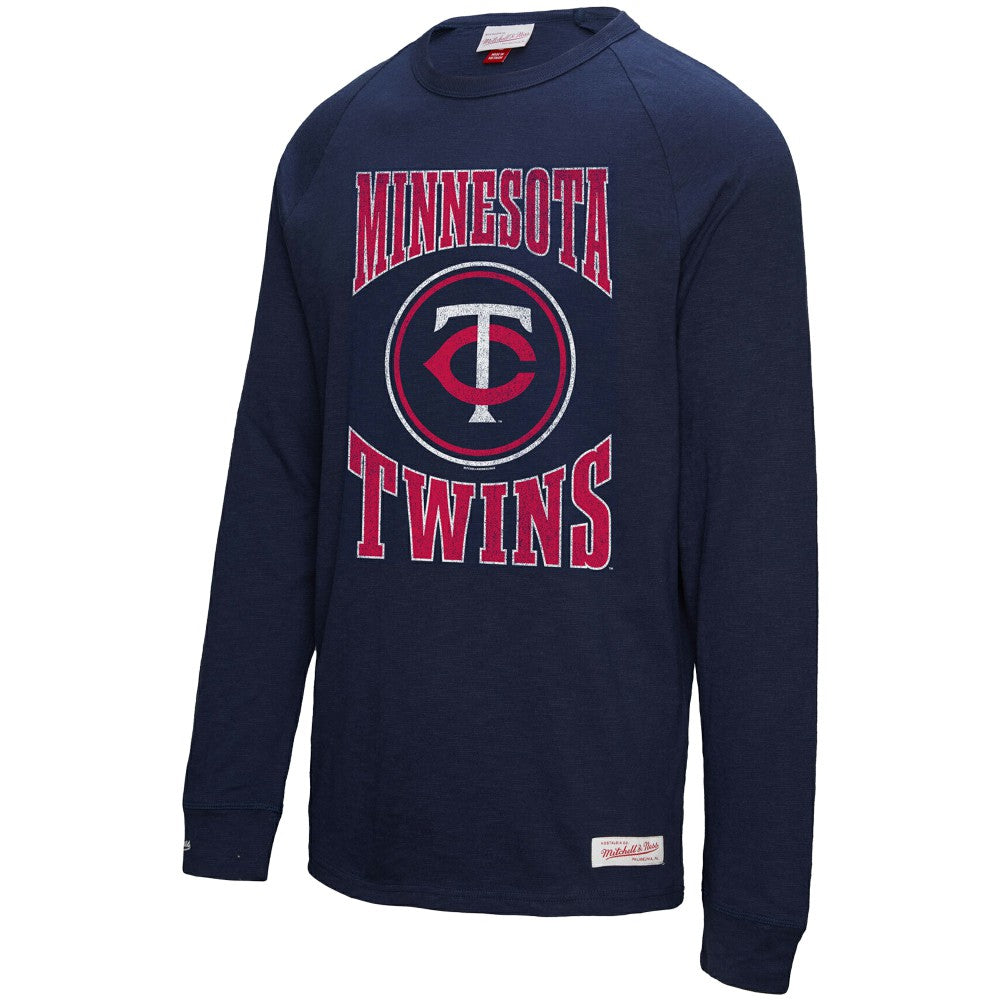 Minnesota Twins Arched Logo Slub Long Sleeve T-Shirt Navy | Mitchell & Ness