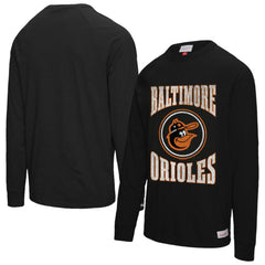 Baltimore Orioles Arched Logo Slub Long Sleeve T-Shirt Black | Mitchell & Ness