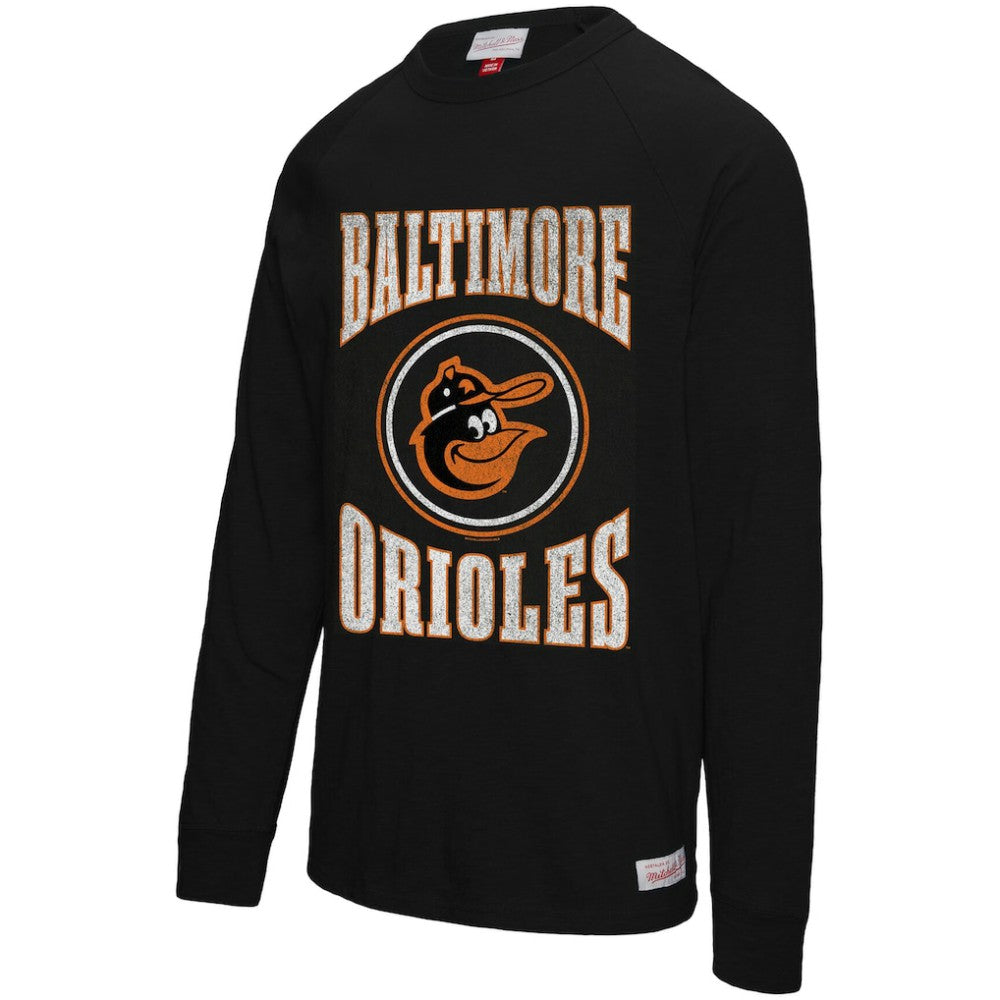Baltimore Orioles Arched Logo Slub Long Sleeve T-Shirt Black | Mitchell & Ness