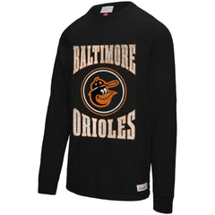 Baltimore Orioles Arched Logo Slub Long Sleeve T-Shirt Black | Mitchell & Ness