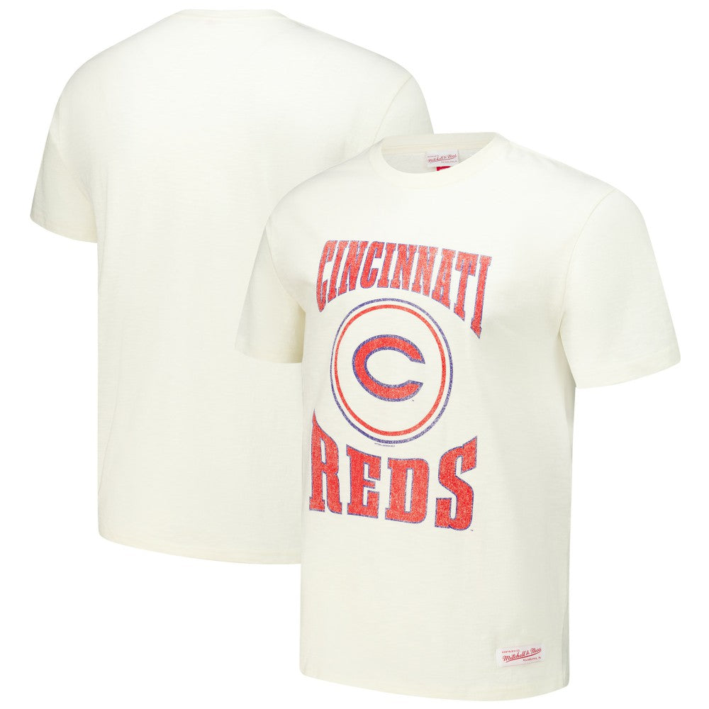 Cincinnati Reds Arched Logo Slub T-Shirt Cream | Mitchell & Ness